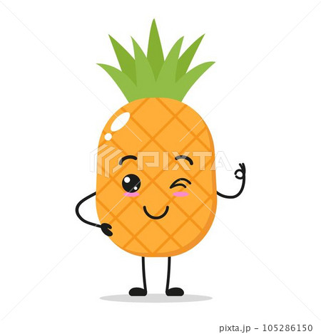 Single Standing Pineapple Fruit Say Ok With Hand Vector Illustration 105286150