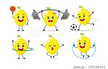 Lemon Sport Set Different Sport Exercise Activity With Many Face Expression 105286161
