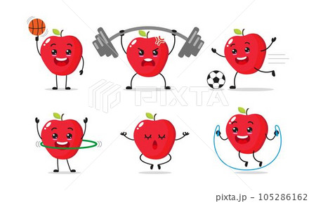Apple Fruit Exercise Different Sport Activity Vector Illustration Sticker 105286162