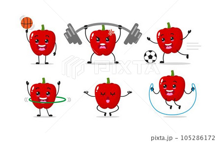 Red Paprika Different Exercise Sport Activity Vector Illustration Sticker Bell Pepper Red Paprika Different Exercise Sport Activity Vector Illustration Sticker Bell Pepper 105286172