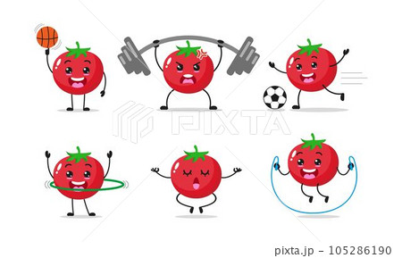 Tomato Exercise Different Sport Activity With Many Face Expression Tomato Exercise Different Sport Activity With Many Face Expression 105286190