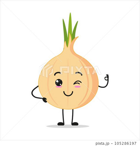 Happy Onion Stand Alone, Blink and Say Okay with hand Vector Illustration Character Happy Onion Stand Alone, Blink and Say Okay with hand Vector Illustration Character 105286197