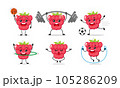 raspberry Exercise Different Sport Activity Vector Illustration Sticker. Fruit Many Face expression set. 105286209