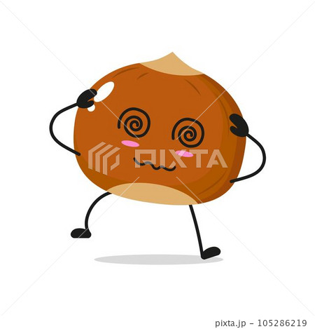Drunk Hazelnut Hold Dizzy Head Vector Illustration 105286219