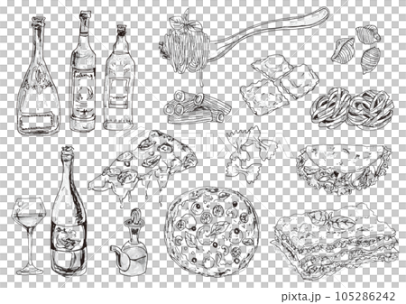 ワインと料理_イラスト7_手描き 105286242