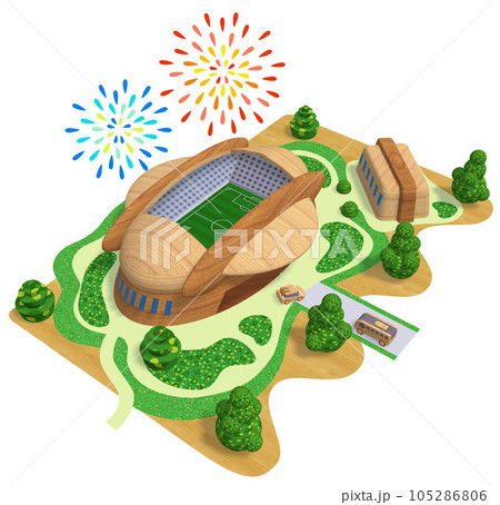 ウッディタウン-木製のスタジアムの3D未来イラスト ウッディタウン-木製のスタジアムの3D未来イラスト 105286806