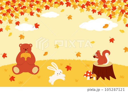 秋の動物と森の背景イラスト 105287121