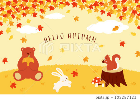 秋の動物と森の背景イラスト 105287123