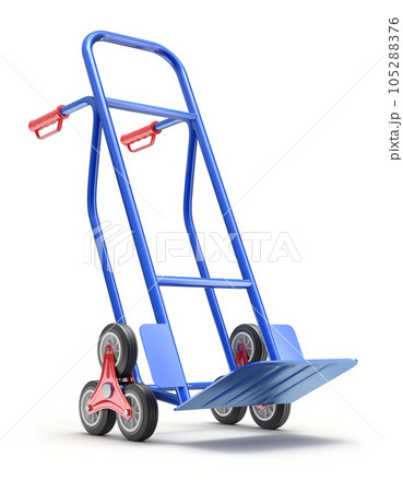 Blue stair climbing hand truck with six wheels - 3D illustration Blue stair climbing hand truck with six wheels - 3D illustration 105288376