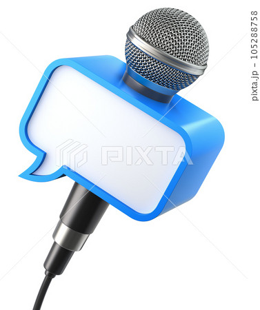 Microphone with speech bubble box isolated on a white background - 3D illustration 105288758