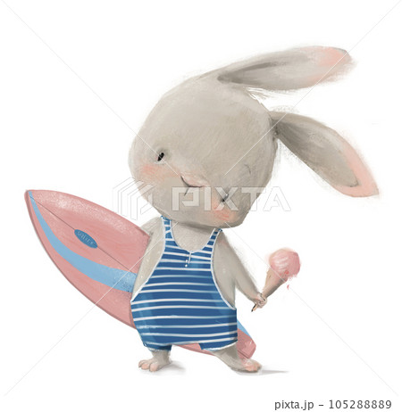 cute cartoon hare boy with the surfboard 105288889