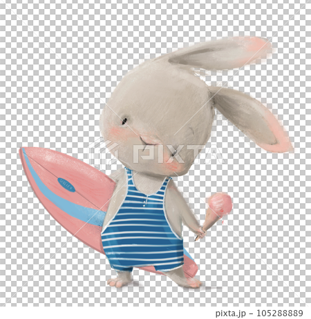 cute cartoon hare boy with the surfboard 105288889