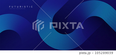 Blue abstract background with blue glowing geometric lines. Modern shiny blue diagonal rounded lines pattern. Futuristic technology concept. Suit for poster, banner, brochure, corporate, website 105289039