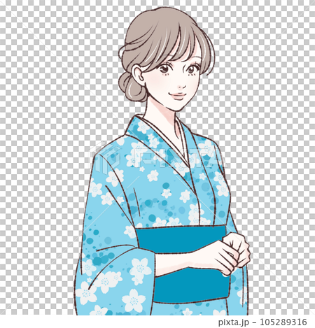 浴衣、和服、日式服裝、和服、傳統服裝、日本、日本文化、節日、夏日祭、集市、煙火表演、女性插畫素材 105289316