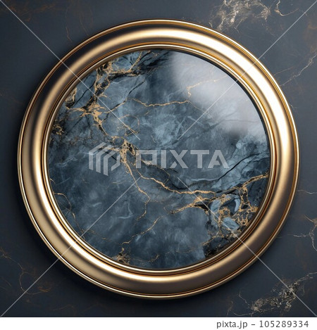 ブルーグレーの大理石の背景に金色の丸い枠がある秋冬用の正方形抽象テンプレート。AI生成画像 105289334