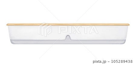 A long white garden pot with wooden elements for growing greenery and plants in watercolor style. Garden tools, home decor, flower vase, seed tray, designer tableware. Isolated illustration 105289438