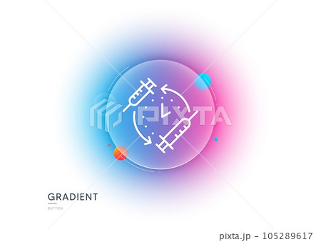 Vaccination schedule line icon. Gradient blur button with glassmorphism. Vaccine syringe sign. Second injection time symbol. Transparent glass design. Vaccination schedule line icon. Vector Vaccination schedule line icon. Gradient blur button with glassmorphism. Vaccine syringe sign. Second injection time symbol. Transparent glass design. Vaccination schedule line icon. Vector 105289617