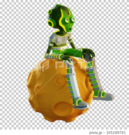 3D green alien is sitting sadly on the moonのイラスト素材 [105289781] - PIXTA