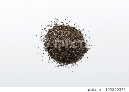 Chia seeds isolated with white background. Top view Healthy superfood 105290575