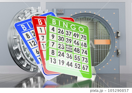 Bingo cards with opened bank vault, 3D rendering 105290857
