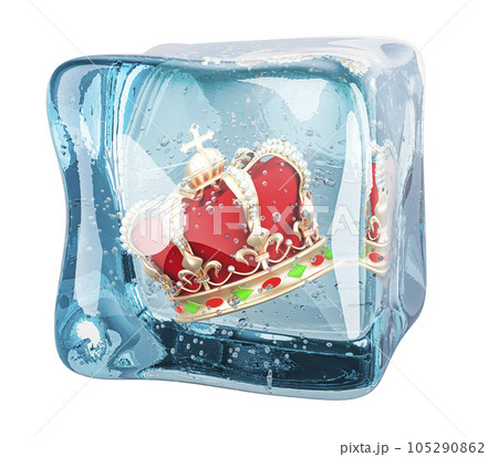 Crown frozen in ice cube, 3D rendering 105290862