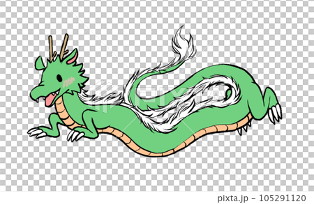 笑顔で飛ぶ緑色の龍のイラストのイラスト素材 [105291120] - PIXTA