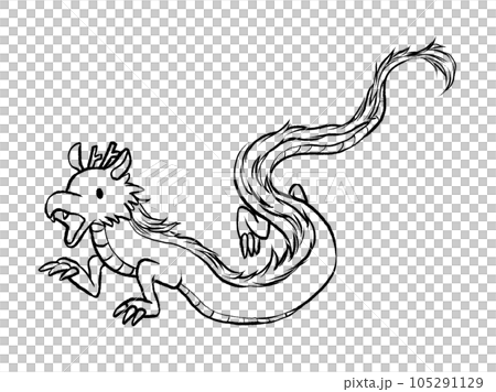 龍微笑飛翔的插圖線畫-插圖素材 [105291129] - PIXTA圖庫