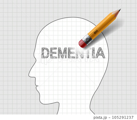 Pencil erases the word dementia on a human head 105291237