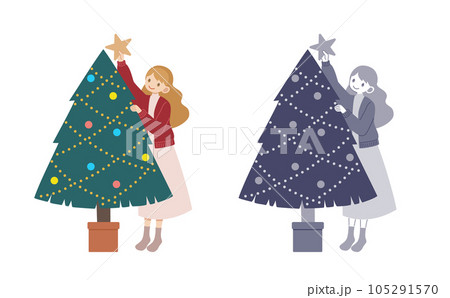 クリスマスツリーに星を飾る女性 105291570