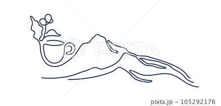 Coffee cup, mountain. Vector line sketch Landscape 105292176