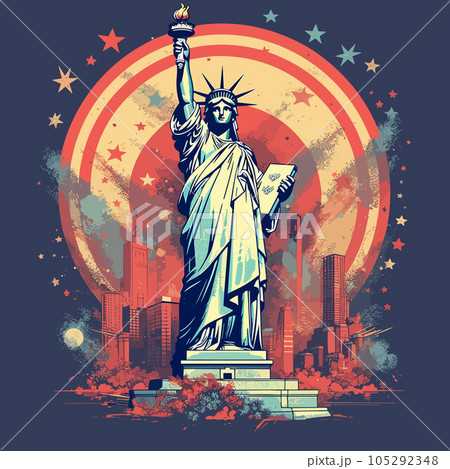 American 4th of July decorations, liberty statue and American flags American 4th of July decorations, liberty statue and American flags 105292348