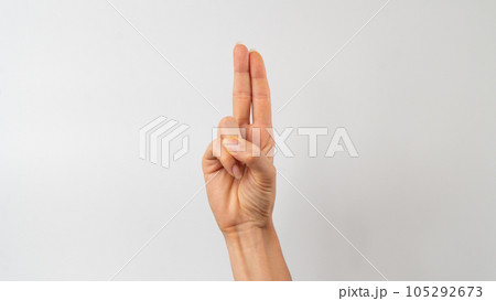 Sign language of the deaf and dumb people, English letter u Sign language of the deaf and dumb people, English letter u 105292673