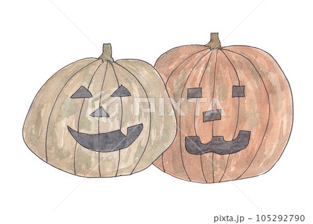 水彩画のハロウィンかぼちゃ茶色 105292790