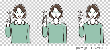 メガネをかけた女性の指のポーズ メガネをかけた女性の指のポーズ 105293199