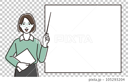 female teacher with pointing stick 105293204