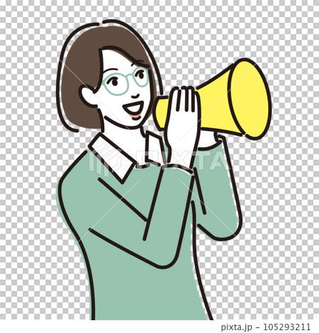 メガホンで応援する女性のイラスト 105293211
