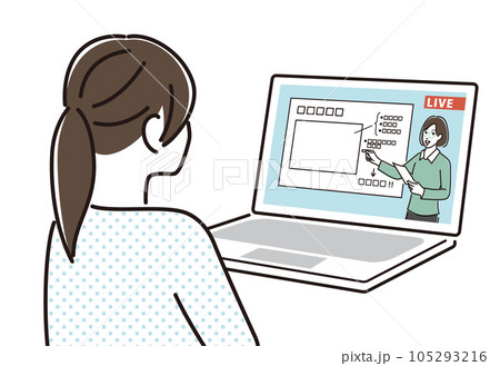 オンライン授業を受ける女の子の後ろ姿 105293216