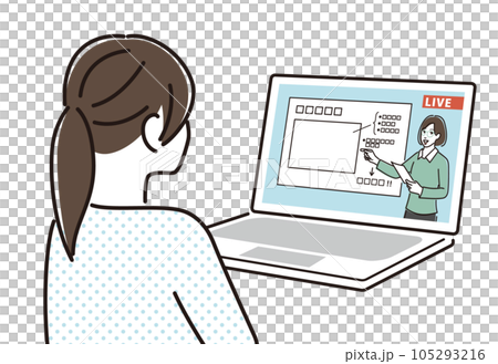 オンライン授業を受ける女の子の後ろ姿 105293216