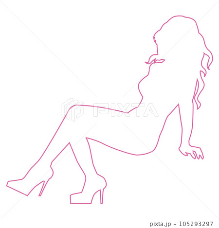 セクシーな女性のポーズシルエットのイラスト素材の線画 ベクター セクシーな女性のポーズシルエットのイラスト素材の線画 ベクター 105293297