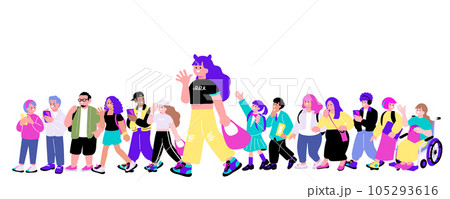 多国籍社会、ダイバーシティをイメージする多文化の人々のグループのイラスト 多国籍社会、ダイバーシティをイメージする多文化の人々のグループのイラスト 105293616