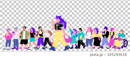 多国籍社会、ダイバーシティをイメージする多文化の人々のグループのイラスト 多国籍社会、ダイバーシティをイメージする多文化の人々のグループのイラスト 105293616