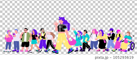 多国籍社会、ダイバーシティをイメージする多文化の人々のグループのイラスト 105293619