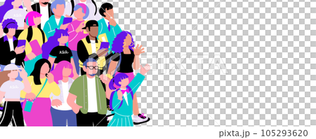 多国籍社会、ダイバーシティをイメージする多文化の人々のグループのイラスト 105293620