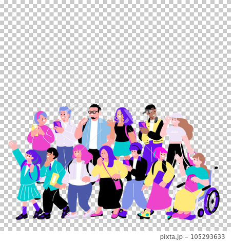 一群多元文化人士想像跨國社會和多樣性的插圖 105293633
