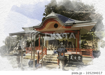 水彩画風　鳳源寺　義士堂　広島県三次市 105294017