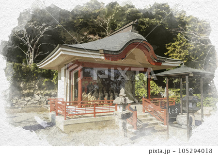 水彩画風　鳳源寺　義士堂　広島県三次市 105294018