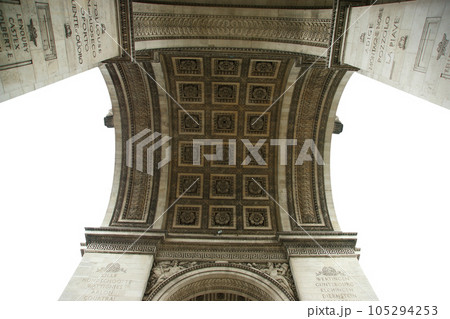 Arc de Triomphe (carved on white background), Paris, France. The walls of the arch are engraved with the names of 128 battles and names of 660 French military leaders (in French) 105294253