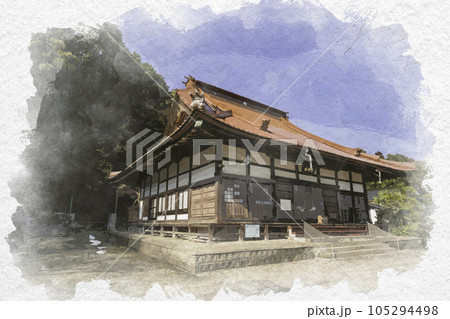 水彩画風　鳳源寺　本堂　広島県三次市 105294498