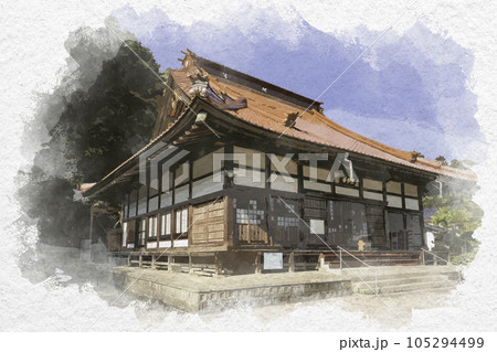 水彩画風 鳳源寺 本堂 広島県三次市 水彩画風 鳳源寺 本堂 広島県三次市 105294499