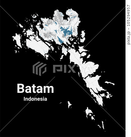 Batam map. Detailed map of Batam city administrative area. Cityscape panorama illustration. Road map with highways, streets, rivers. 105294957